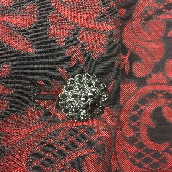 Chicos Medium Elegant Brocade Blazer Jacket Renaissance Red Black Beaded lined - Picture 2 of 8